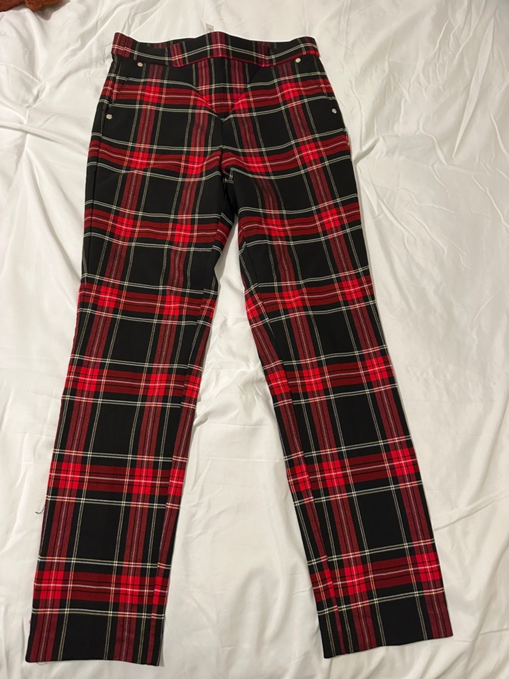 Anne Klein Red and Black Plaid Chinos
